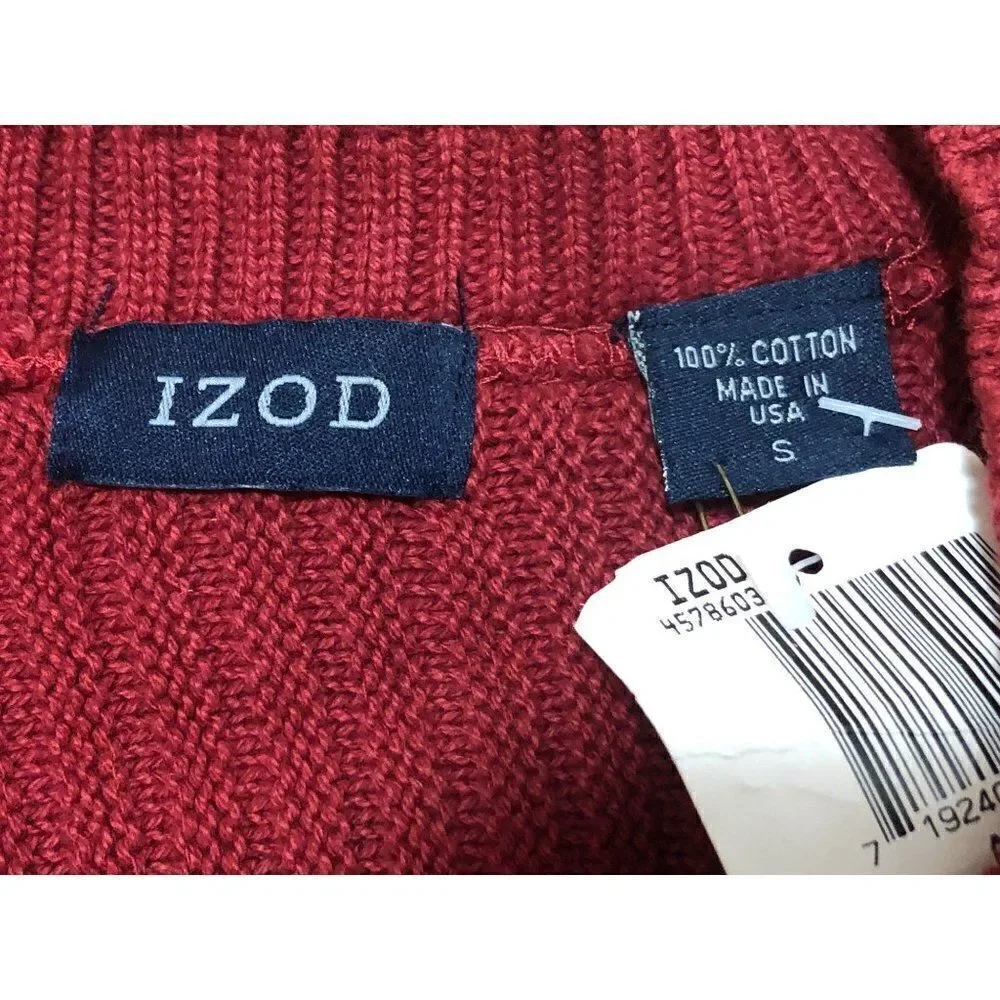IZOD Mens Sweater Pullover Ribbed Red Cotton Size S New